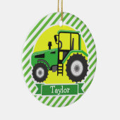 Grüner, gelber Bauerntraktor; grün und weiß Keramikornament (Rechts)