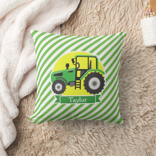 Grüner, gelber Bauerntraktor; grün und weiß Kissen (Decke)