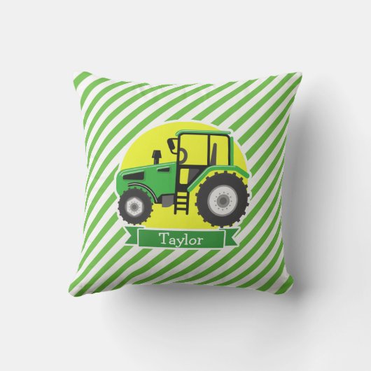Grüner, gelber Bauerntraktor; grün und weiß Kissen (Rückseite)