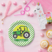 Grüner, gelber Bauerntraktor; grün und weiß Pappteller (Party)