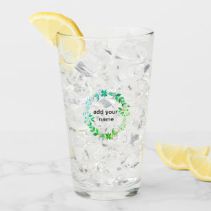 grüner gelber orange Blumenkranz Blatt Name hinzuf Glas