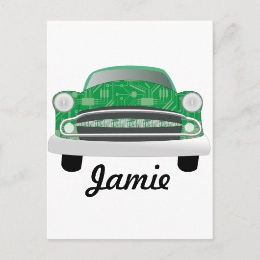 Grüner Gemeiner Retro-Autojunge zum Geburtstag Postkarte (Vorderseite)