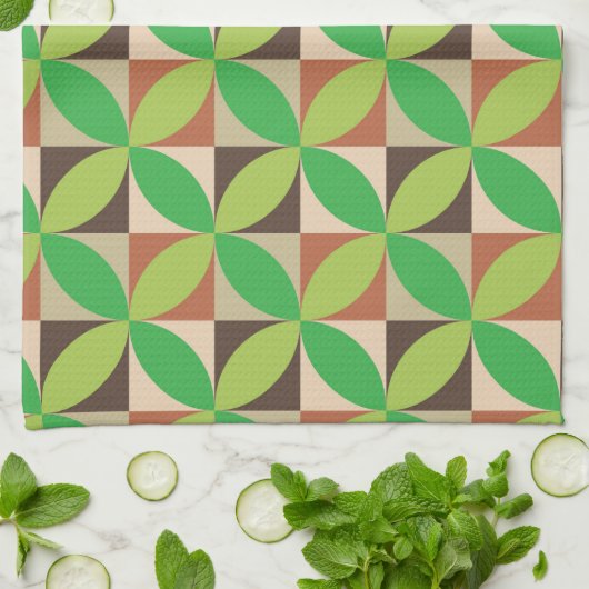 Grüner geometrischer Muster im Stil der Mitte des Geschirrtuch (Gefaltet)