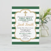 Grüner gestreifter Glitzer Erste Heilige Kommune Einladung (Stehend Vorderseite)