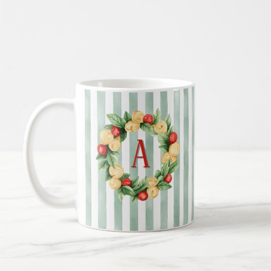 Grüner gestreifter Pasta-Kranz Initialen Tasse (Links)