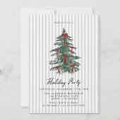 Grüner gestreifter Weihnachtsbaum roter Bogen Feie Einladung (Vorderseite)