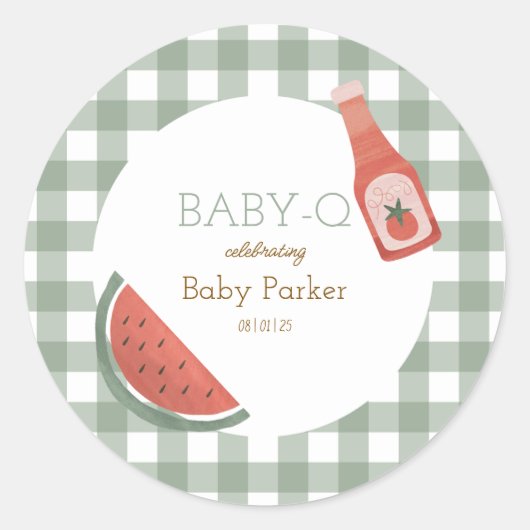 Grüner Gingham-Baby-Q-Rundsticker Runder Aufkleber (Vorderseite)