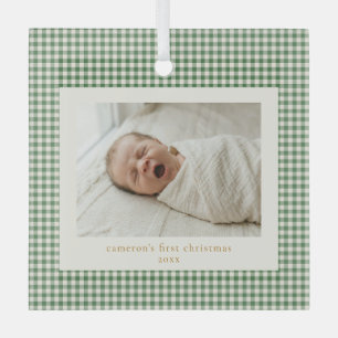 Grüner Gingham-Karo-Design zum ersten Weihnachten Ornament Aus Glas