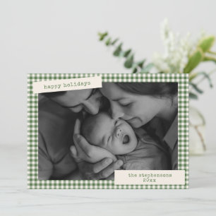 Grüner Gingham-Karo-Familien-Neugeborenen-Foto-Wei Feiertagskarte