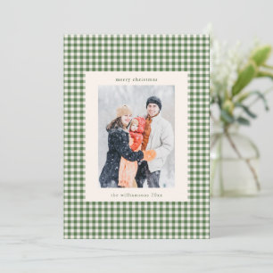 Grüner Gingham-Karo-Foto-Weihnachtsgruß der Famili Feiertagskarte