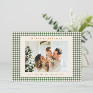 Grüner Gingham Karo Gold Weihnachtsfoto Brief Feiertagskarte