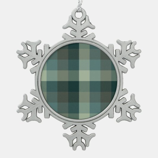Grüner Gingham-Karo-Karo-Design  Schneeflocken Zinn-Ornament (Vorderseite)