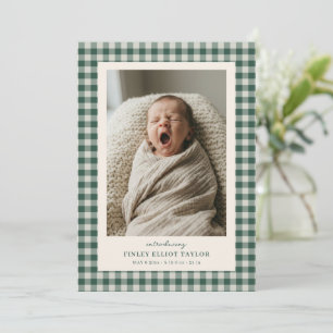 Grüner Gingham-Karo-Neugeborenen-Foto Baby Junge G Ankündigung