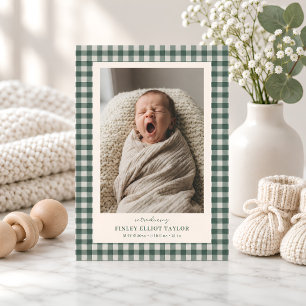 Grüner Gingham-Karo-Neugeborenen-Foto Baby Junge G Ankündigung