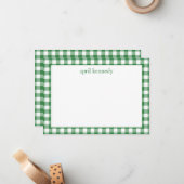 Grüner Gingham Karo personalisierte Flat  Mitteilungskarte (Vorderseite/Rückseite Beispiel)