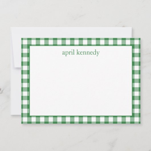 Grüner Gingham Karo personalisierte Flat  Mitteilungskarte (Vorderseite)