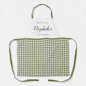 Grüner Gingham Karo personalisierte Küche Schürze (Vorderseite)