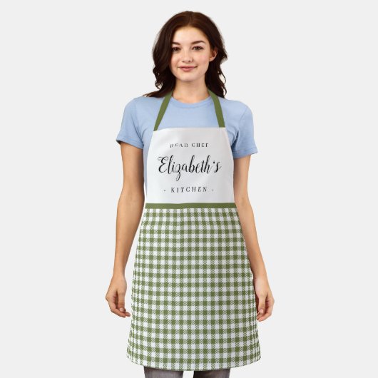 Grüner Gingham Karo personalisierte Küche Schürze (Getragen)