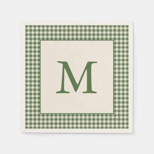 Grüner Gingham-Karo-Personalized Anfangsbuchstabe Serviette (Vorderseite)