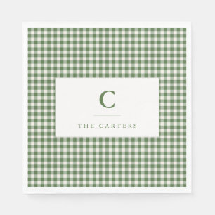 Grüner Gingham-Karofamilienname Monogramm Anfangsb Serviette