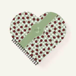 Grüner Gingham-Marienkäfer-Herz-Notizblock Notizblock