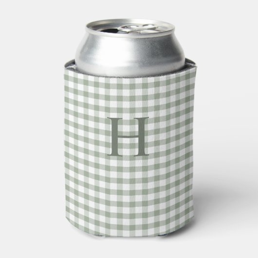 Grüner Gingham moderner Monogramm Dosenkühler (Kanne Vorderseite)