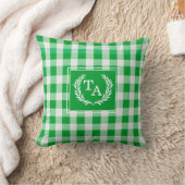 Grüner Gingham-Monogrammwappen Kissen (Decke)