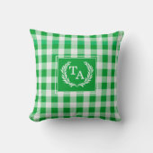 Grüner Gingham-Monogrammwappen Kissen (Vorderseite)