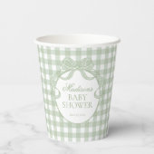 Grüner Gingham-Schmetterlings-Baby-Party Pappbecher (Rückseite)