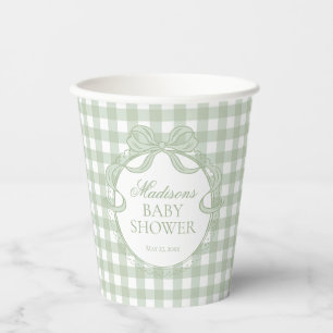 Grüner Gingham-Schmetterlings-Baby-Party Pappbecher