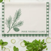 Grüner Gingham Tannenzapfen Weihnachten Geschirrtuch (Gefaltet)