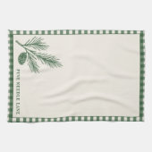 Grüner Gingham Tannenzapfen Weihnachten Geschirrtuch (Horizontal)