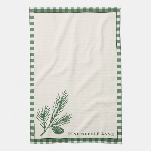 Grüner Gingham Tannenzapfen Weihnachten Geschirrtuch (Vertikal)
