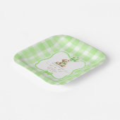 Grüner Gingham-Teddybär-Baby-Party Pappteller (Gewinkelt)