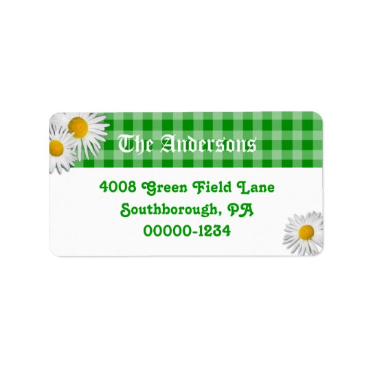 Grüner Gingham und Gänseblümchen-kundenspezifische Adressetikett
