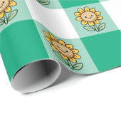 Grüner Gingham und gelbe Sonnenblumen Geschenkpapier (Rolleneckpunkt)
