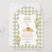 Grüner Gingham Verrückter Gans 1. Geburtstag Einladung (Vorderseite)