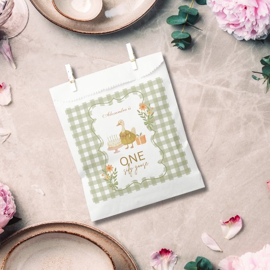 Grüner Gingham Verrückter Gans 1. Geburtstag Geschenktütchen