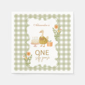 Grüner Gingham Verrückter Gans 1. Geburtstag Serviette (Vorderseite)