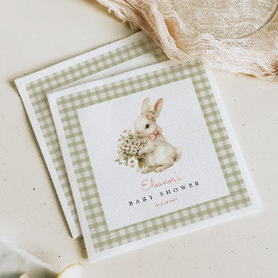 Grüner Gingham Vintage-Hase Baby Shower  Serviette
