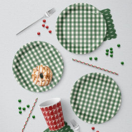 Grüner Gingham-Weihnachten Pappteller