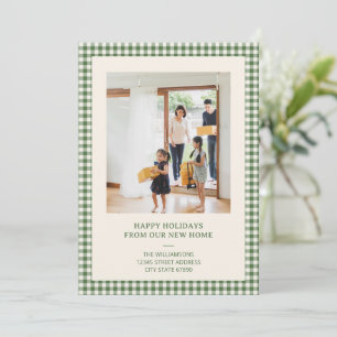 Grüner Gingham-Weihnachtsfeiertag-Foto Neue Adress Feiertagskarte