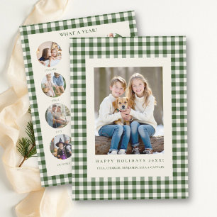 Grüner Gingham-Weihnachtsjahresrückblick-Foto Fami Feiertagskarte