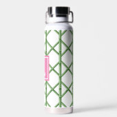 Grüner Gitterbambus-Muster-Monogramm mit Prep-Look Trinkflasche (Rückseite)