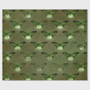 Grüner Glimmer Vintage Schmetterling Geschenkpapier