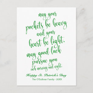 Grüner Glitter Alter Irischer Segen St. Patrick's  Postkarte