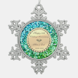 Grüner Glitter-Diamant 50. Hochzeitstag Schneeflocken Zinn-Ornament