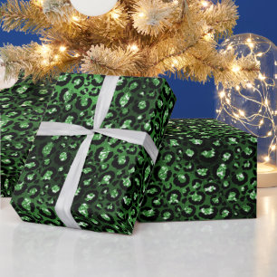 Grüner Glitter-Glam-Leoparden-Fleckentwurf Geschenkpapier