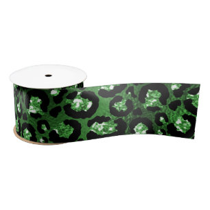 Grüner Glitter Glam Leopardenflecken Muster Satinband