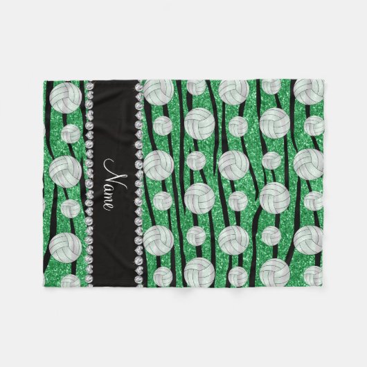 Grüner Glitter Namenszebra stripes Volleyball Fleecedecke (Vorderseite (Horizontal))